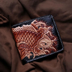 Handmade Leather Carp Tooled Mens billfold Wallet Cool Leather Wallet Slim Wallet for Men - imessengerbags