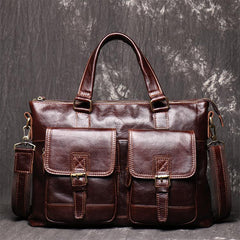 Oiled Leather Men's Red Brown Professional Briefcase 14‘’ Laptop Handbags Business Bag For Men