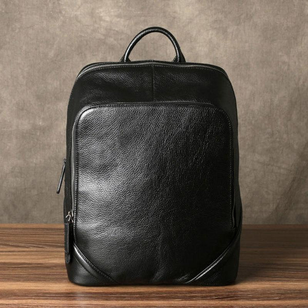 Genuine Leather Mens Cool Backpack Sling Bag Large Black Travel Bag Hiking Bag for men - imessengerbags