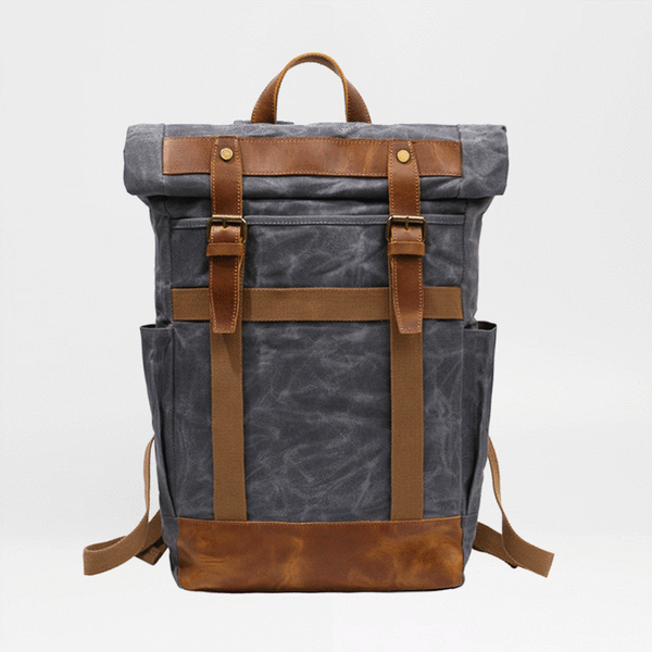 Waxed Canvas Leather Mens Waterproof Black Travel Backpack 15'' Green Computer Hiking Backpack for Men - imessengerbags