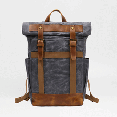 Waxed Canvas Leather Mens Waterproof Black Travel Backpack 15'' Green Computer Hiking Backpack for Men - imessengerbags