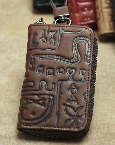Cool Leather Aztec Designed Mens Car Key Key Wallet Small Key Holders for Men - imessengerbags
