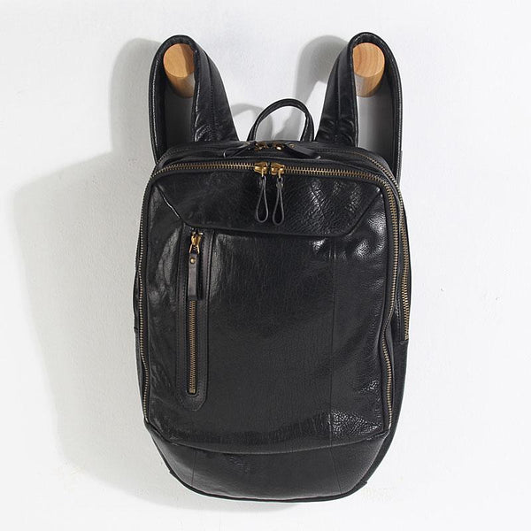 Genuine Leather Mens Cool Backpack Sling Bag Large Black Travel Bag Hiking Bag for men - imessengerbags