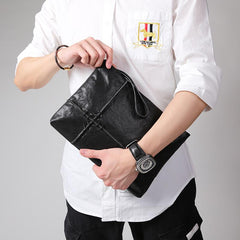 Fashion Leather Men's Black Envelope Clutch Wristlet Clutch Business Clutch For Men - imessengerbags