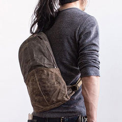 Canvas Leather Mens Cool Chest Bag Sling Bag Crossbody Bag Travel Bag Hiking Bag for men - imessengerbags