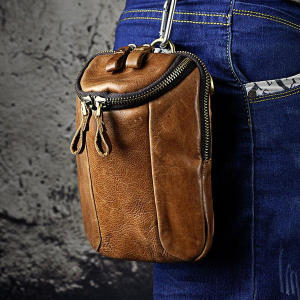 Small Mens Leather Side Bag Belt Pouch Holster Belt Case Waist Pouch for Men - imessengerbags