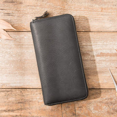 Cool Black Leather Mens Zipper Clutch Wallet Long Wallet Black Cell Phone Long Wallet for Men - imessengerbags