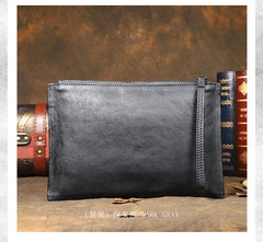 Handmade Leather Mens Brown Long Leather Wallet Wristlet Bag Envelope Bag Clutch Wallet for Men
