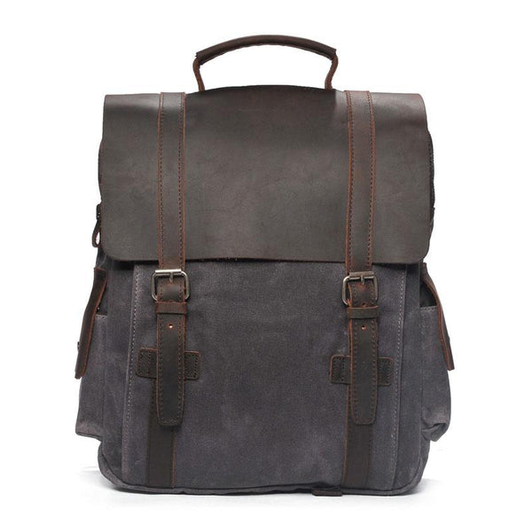 Gray Canvas Leather College Backpack