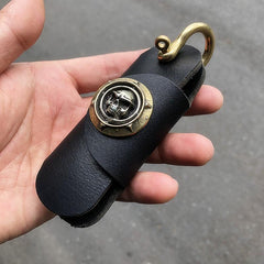 Cool Black Leather Biker Skull Car Key Holder Portable Motorcycle Key Holder For Men - imessengerbags