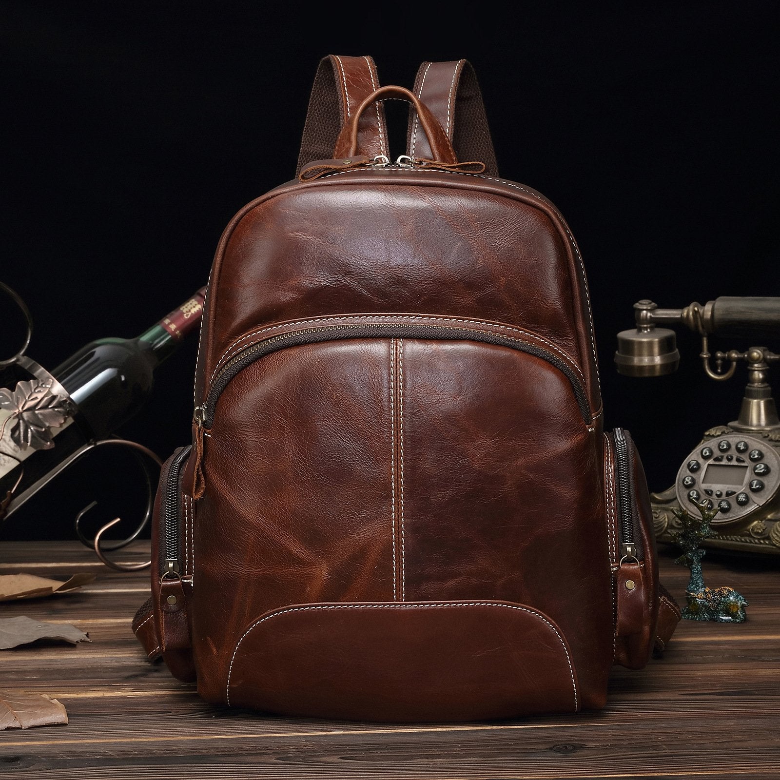 BROWN LEATHER MEN'S College Backpack Travel Backpack Leather Backpack For Men