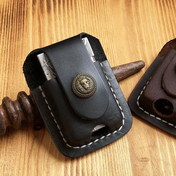 Handmade Mens Black Leather Classic S.T.Dupont Lighter Case S.T.Dupont Lighter Holder with Belt Loop