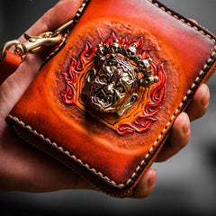 Handmade Leather Tibetan Mens billfold Wallet Cool Chain Wallet Biker Wallet for Men - imessengerbags