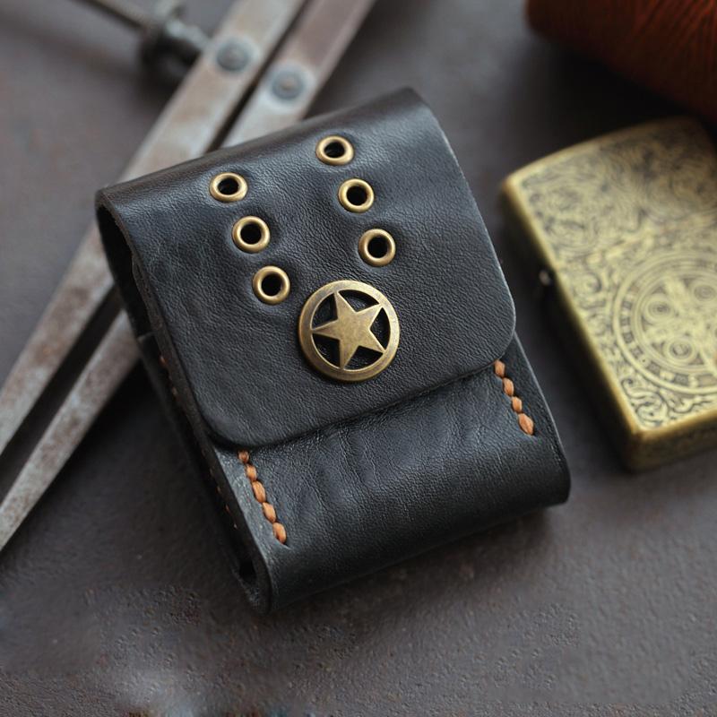 Cool Texas Star Black Leather Mens Zippo Lighter Cases Standard Zippo Lighter Holder Belt Loop For Men - imessengerbags