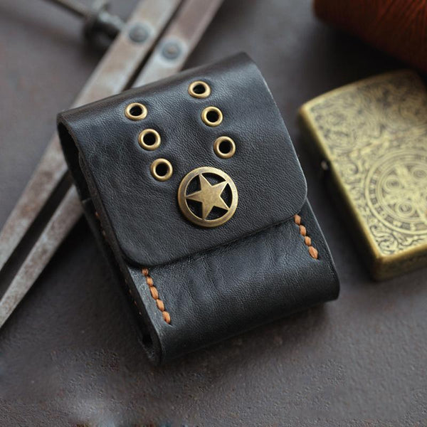 Cool Texas Star Black Leather Mens Zippo Lighter Cases Standard Zippo Lighter Holder Belt Loop For Men - imessengerbags