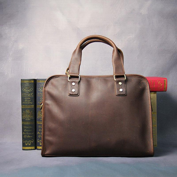 Cool Brown Coffee Leather Mens Briefcase 12inch Work Handbag Business Bag for Men - imessengerbags