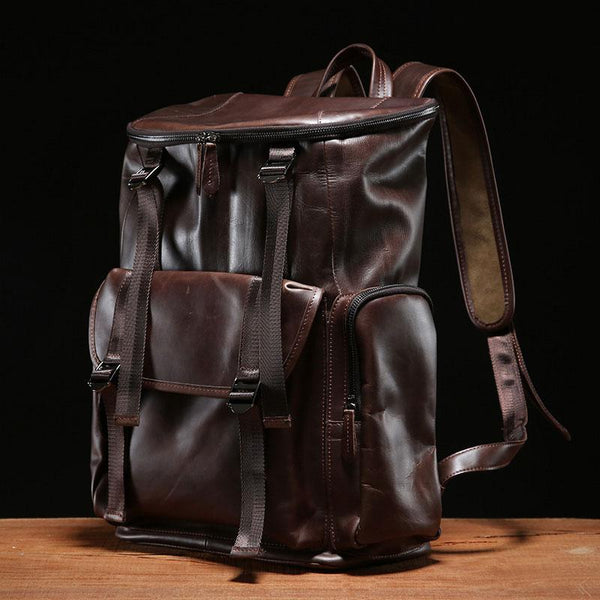 Genuine Leather Mens Cool Backpack Sling Bag Large Travel Bag Hiking Bag for Men - imessengerbags