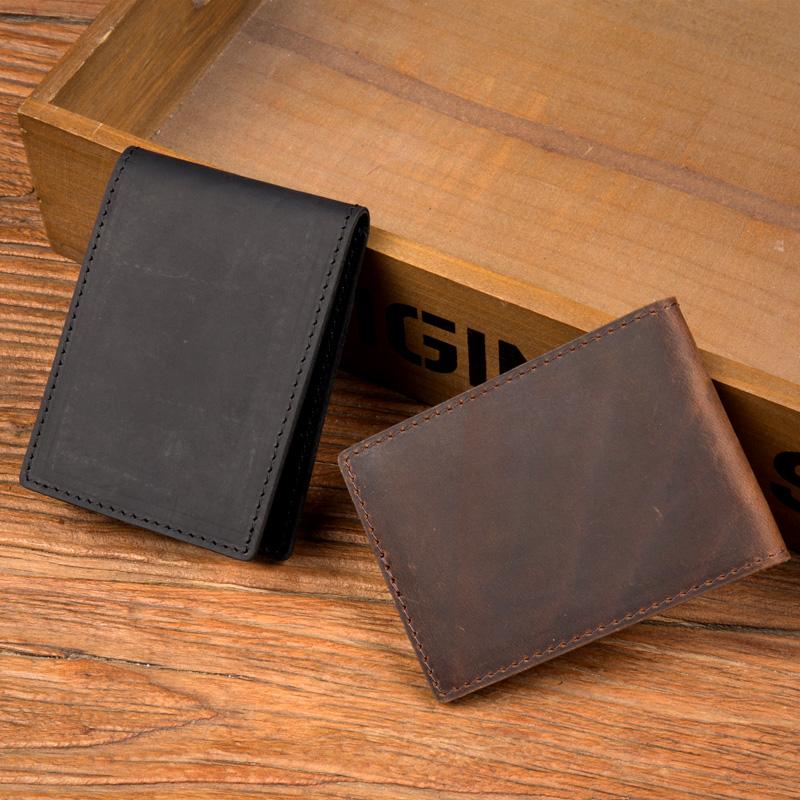 Brown Cool Leather Mens Card Holder Front Pocket Wallet Black License Wallet for Men - imessengerbags