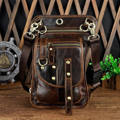 Cool Leather Brown Men's Biker Drop Leg Bag Belt Pouch Black Waist Bag Side Bag For Men - imessengerbags