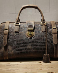 Cool Dark Brown Leather Men Alligator Pattern Doctor Bag Travel Bags Weekender Bags For Men