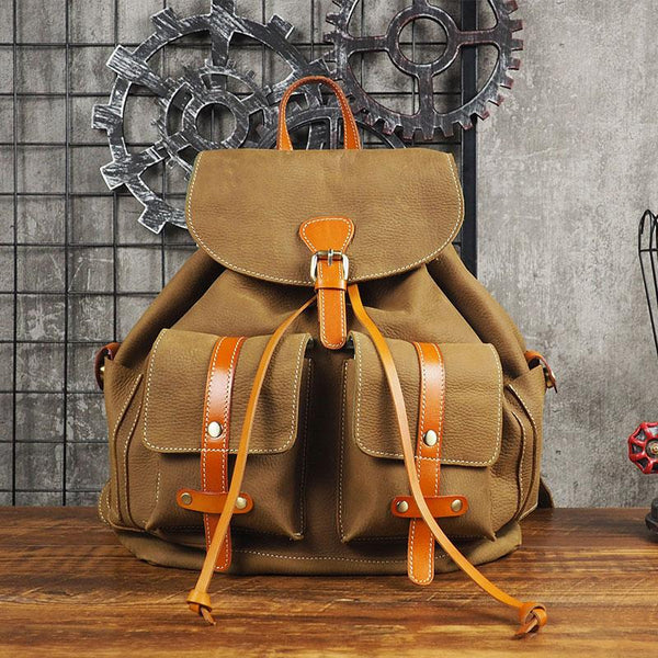 Tan Cool Mens Leather Backpack Travel Backpack Leather Hiking Backpack for Men - imessengerbags