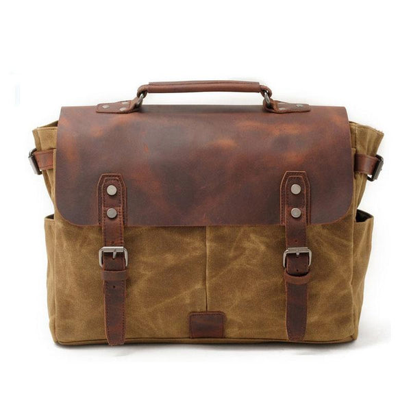 Mens Waxed Canvas Leather Side Bag Messenger Bag Canvas Courier Bag for Men