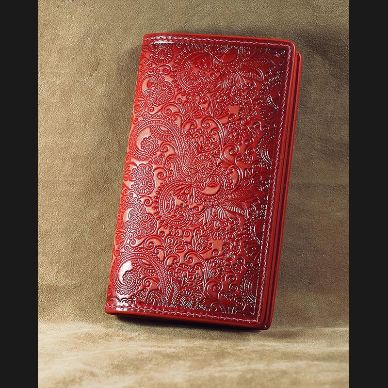 Handmade Leather Tooled Trifold Henna Floral Mens Long Wallet Cool Leather Wallet Clutch Wallet for Men - imessengerbags