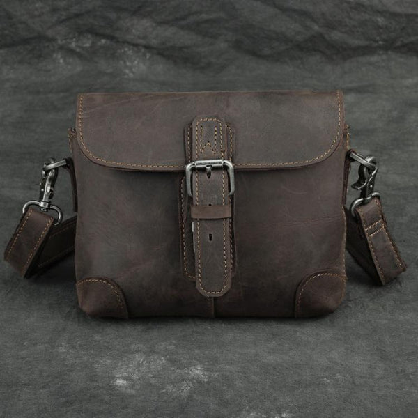 Cool Brown Leather Men's 8 inches Postman Bag Camel Belt Bag Courier Messenger Bag For Men