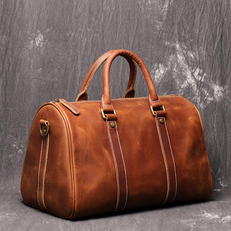 Casual Brown Leather Men's Small Overnight Bag Travel Bag Luggage Brown Weekender Bag For Men