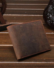 Cool Vintage Brown Mens Leather Small Wallet Bifold billfold Wallets for Men - imessengerbags