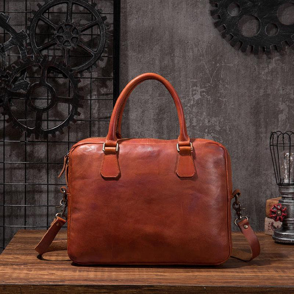 Cool Leather Mens Briefcase 14inch Laptop Bags Work Handbag Business Bag for Men - imessengerbags