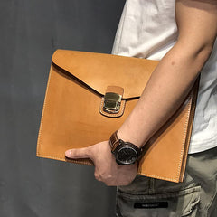 Handmade Leather Mens A4 Envelope Bag 10 inches Clutch Bag Business Documents Bag For Men - imessengerbags
