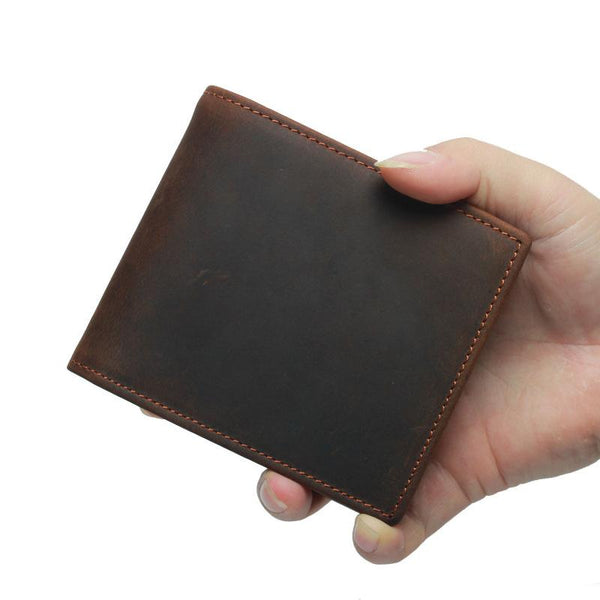 RFID Leather Mens Small Bifold Wallet billfold Wallets Front Pocket Wallets for Men - imessengerbags