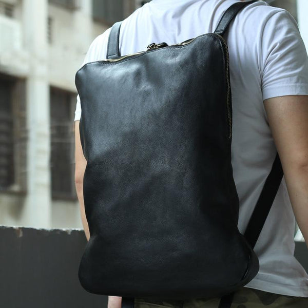 Black Leather Men's 15.6 inches Computer Backpack Travel Backpack Black Large College Backpack For Men - imessengerbags