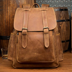 Dark Brown Fashion Mens Leather 15-inch Brown Computer Backpacks Brown Travel Backpacks School Backpacks for men - imessengerbags