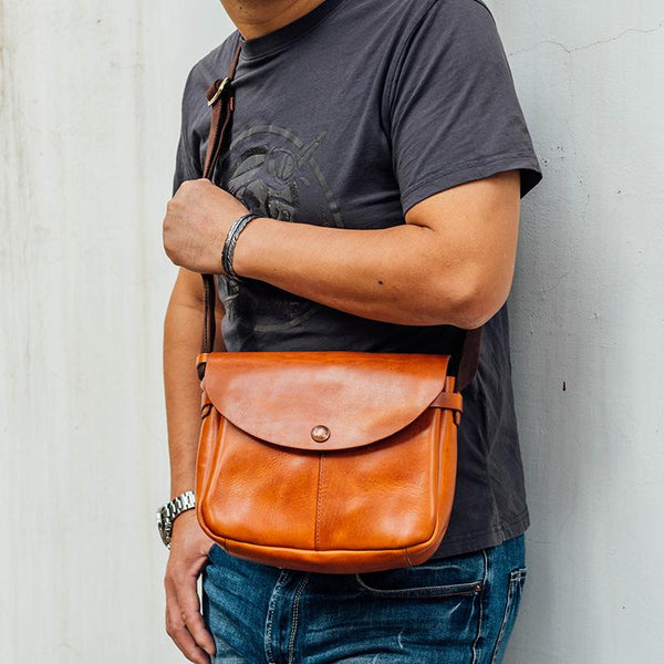 Vintage Black Leather Men Small Brown Side Bag Black Messenger Bags Courier Bag For Men - imessengerbags