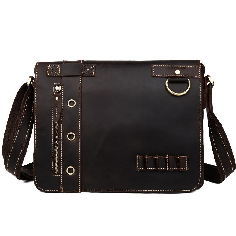 Vintage Casual Leather Mens 12inch Messenger Bag Side Bag Shoulder Bag for Men - imessengerbags