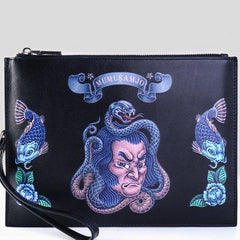 Handmade Leather Mens Clutch Cool Slim Wallet Zipper Clutch Wristlet Wallet for Men