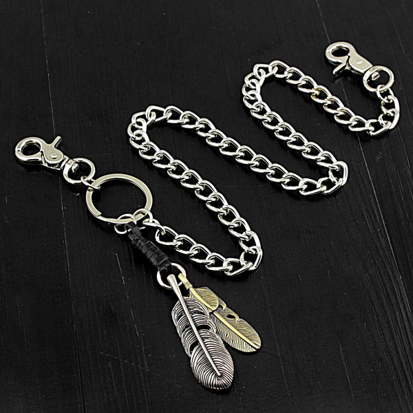 Cool Mens Feather Silver Wallet Chain Pants Chain Jeans Chain Jean Chain Biker Wallet Chain For Men - imessengerbags