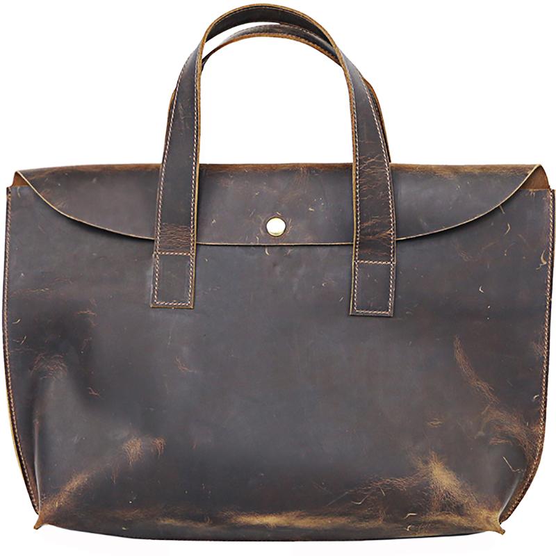 Vintage Dark Brown Mens Leather Briefcase Work Handbag Brown 15'' Computer Briefcases For Men - imessengerbags