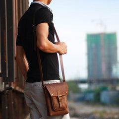 Handmade Vintage Leather Mens Small Messenger Bag Coffee Cell Phone Shoulder Bag for Men - imessengerbags