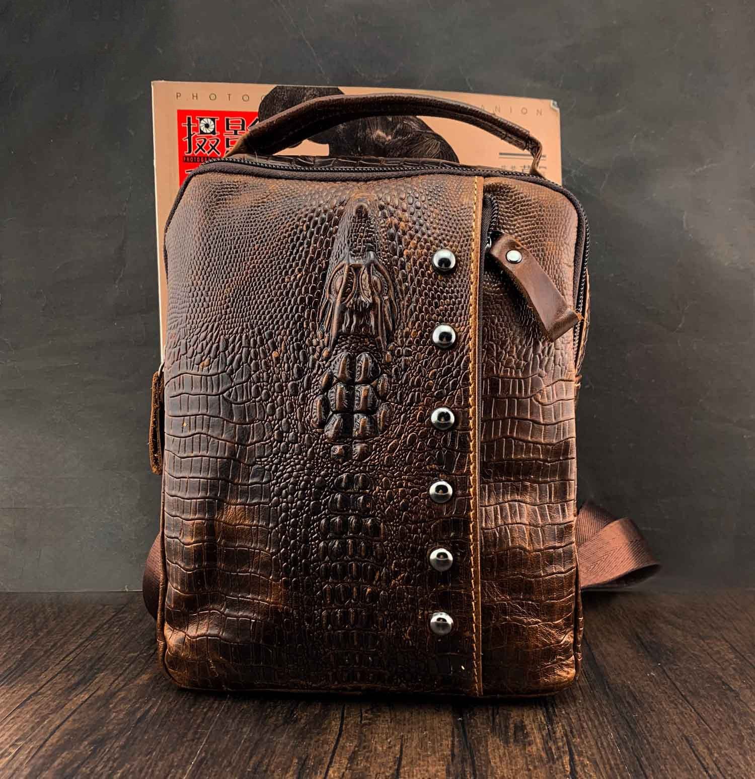 Badass Brown Leather Men's Sling Bag Chest Bag One shoulder Backpack Sling Bag For Men - imessengerbags