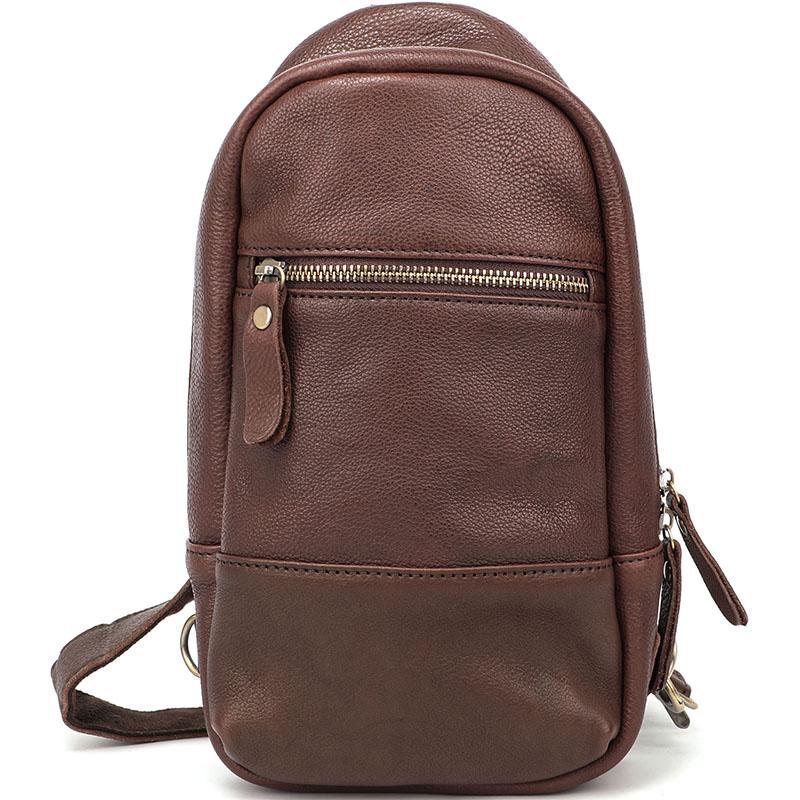 Vintage Dark Brown Leather Mens Chest Bag Red Brown Sling Bag Sling Pack For Men - imessengerbags