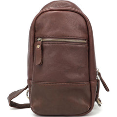 Vintage Dark Brown Leather Mens Chest Bag Red Brown Sling Bag Sling Pack For Men - imessengerbags