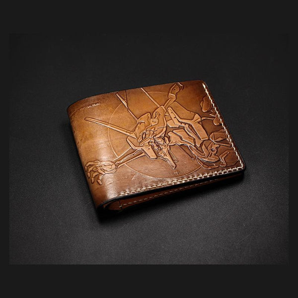 Handmade Leather Tooled EVANGELION EVA Mens billfold Wallet Cool Leather Wallet Slim Wallet for Men - imessengerbags