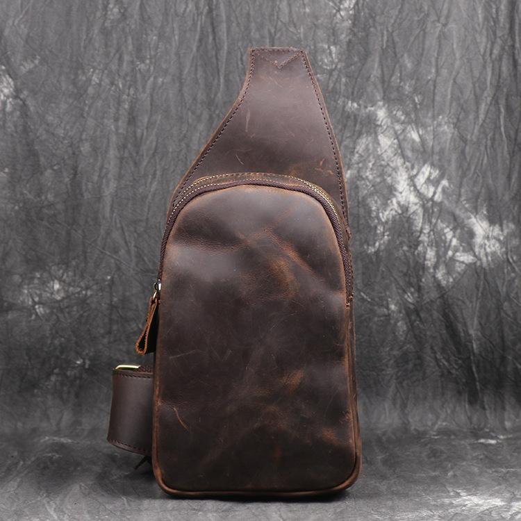 Brown Leather Men's Sling Bag Chest Bag Vintage One shoulder