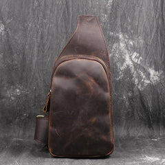 Vintage Brown Leather Men's Chest Bag One Shoulder Backpack Sling Bag For Men - imessengerbags