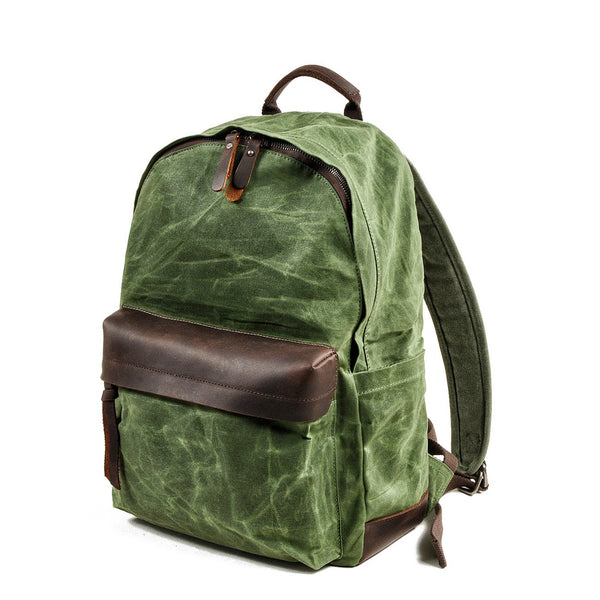 Cool Canvas Leather Mens Green Backpack Computer Backpack Black Travel Backpack for Men - imessengerbags