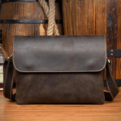 Black Leather 10 inches Mens Casual Messenger Bag Shoulder Bags for Men