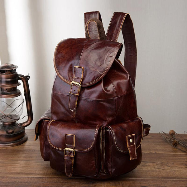 Vintage Brown Leather Men's Backpack 14'' Computer Backpacks Travel Backpack For Men - imessengerbags